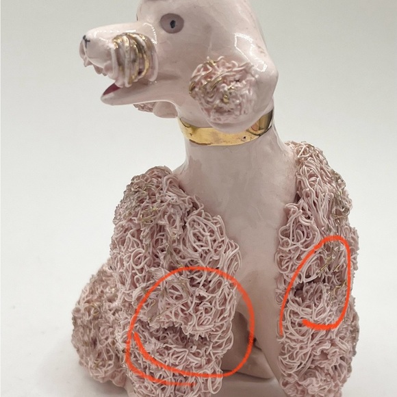 Vintage Mid Century Pink Spaghetti Ceramic Dog Poodle Figurine 4.5” Height - Picture 6 of 7